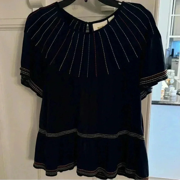 Maeve Anthropologie Chamonix Embroidered Swing Top Size XS Navy Blue - Picture 5 of 9